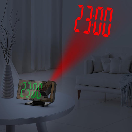 ZUDEX Projection Alarm Clock, LED Electronic Alarm Clock, 7.8" Mirror Desk Alarm Clock with Temperature, Adjustable Brightness, Snooze Mode for Bedroom, Office