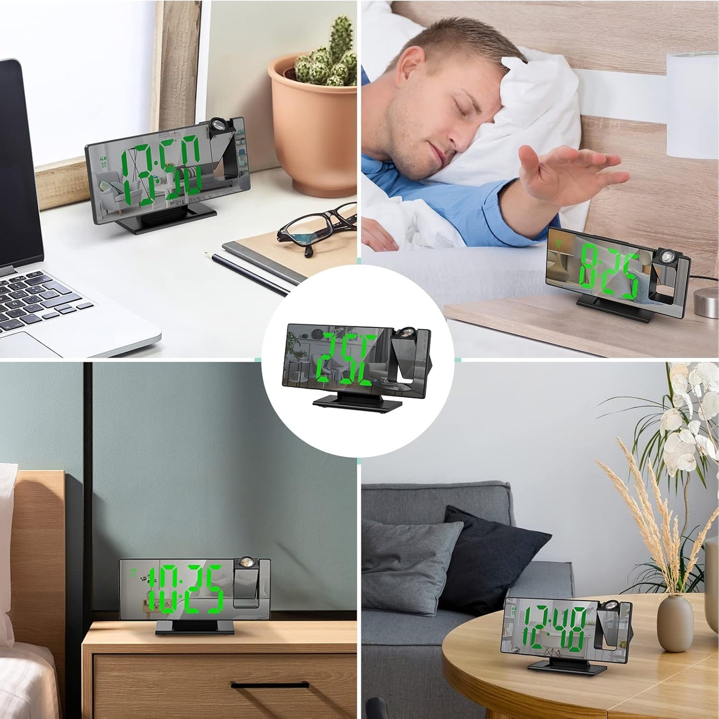 ZUDEX Projection Alarm Clock, LED Electronic Alarm Clock, 7.8" Mirror Desk Alarm Clock with Temperature, Adjustable Brightness, Snooze Mode for Bedroom, Office