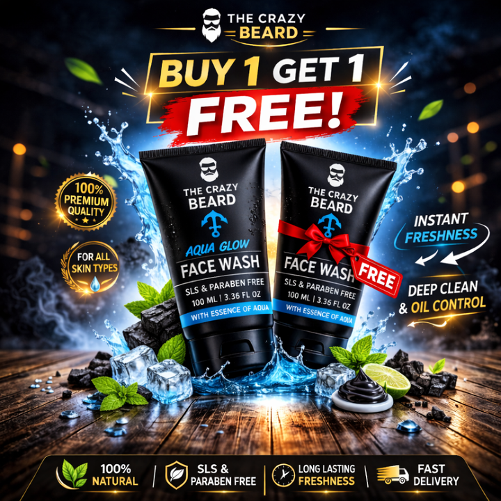 The Crazy Beard Aqua Glow Face Wash for Men – Hydrating & Refreshing Cleanser | (Buy 1 Get 1 Free)