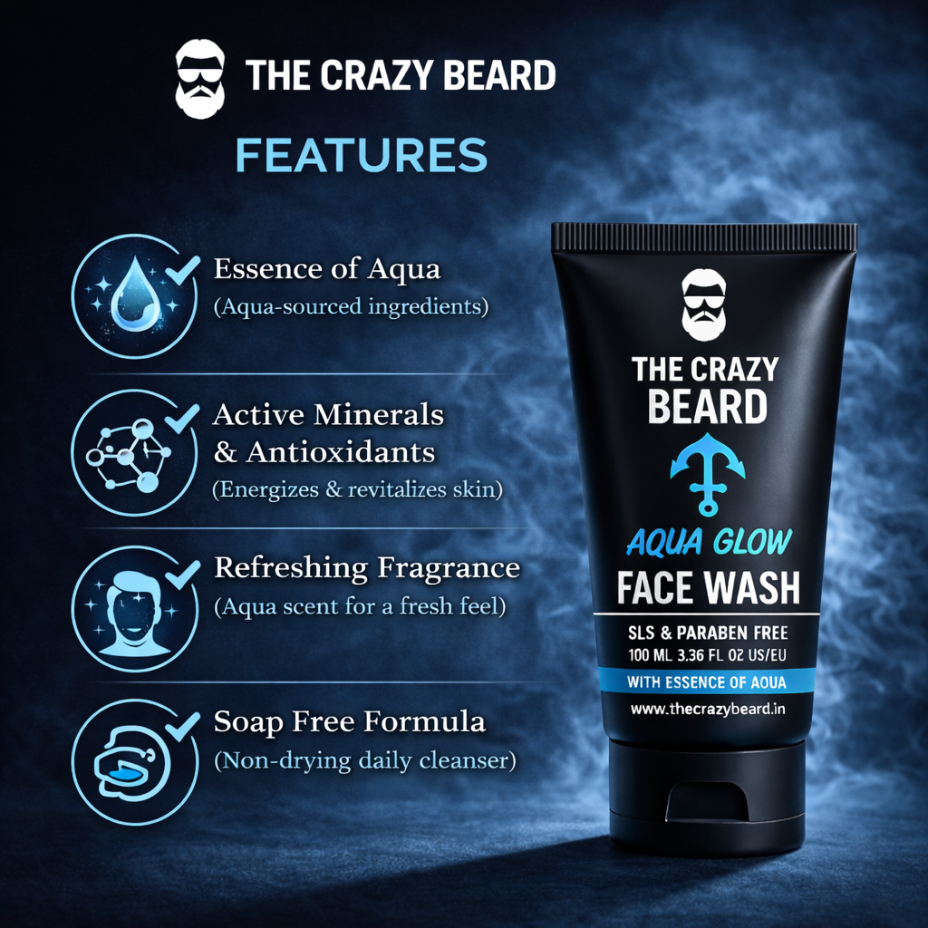 The Crazy Beard Aqua Glow Face Wash for Men – Hydrating & Refreshing Cleanser | (Buy 1 Get 1 Free)