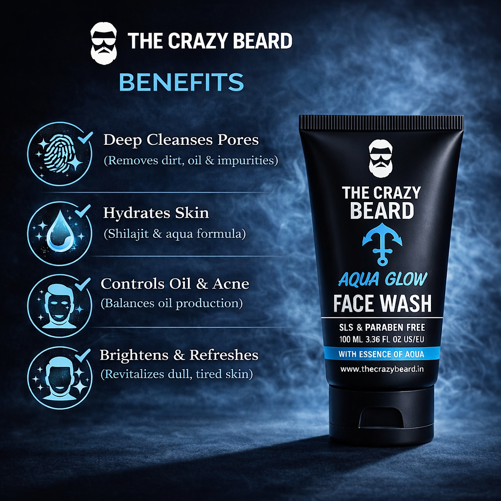 The Crazy Beard Aqua Glow Face Wash for Men – Hydrating & Refreshing Cleanser | (Buy 1 Get 1 Free)
