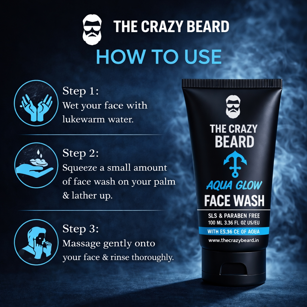 The Crazy Beard Aqua Glow Face Wash for Men – Hydrating & Refreshing Cleanser | (Buy 1 Get 1 Free)
