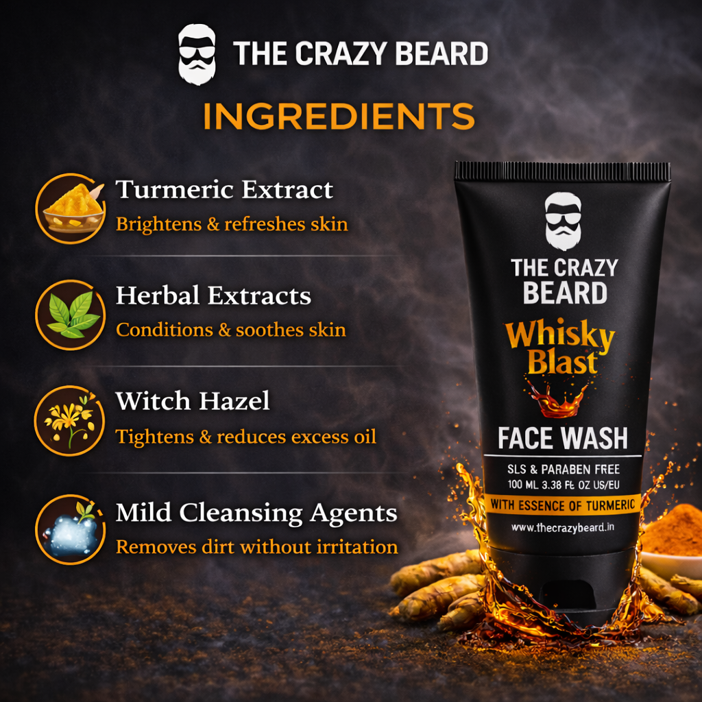 The Crazy Beard Whisky Blast Face Wash for Men – Deep Cleansing & Oil Control | (Buy 1 Get 1 Free)