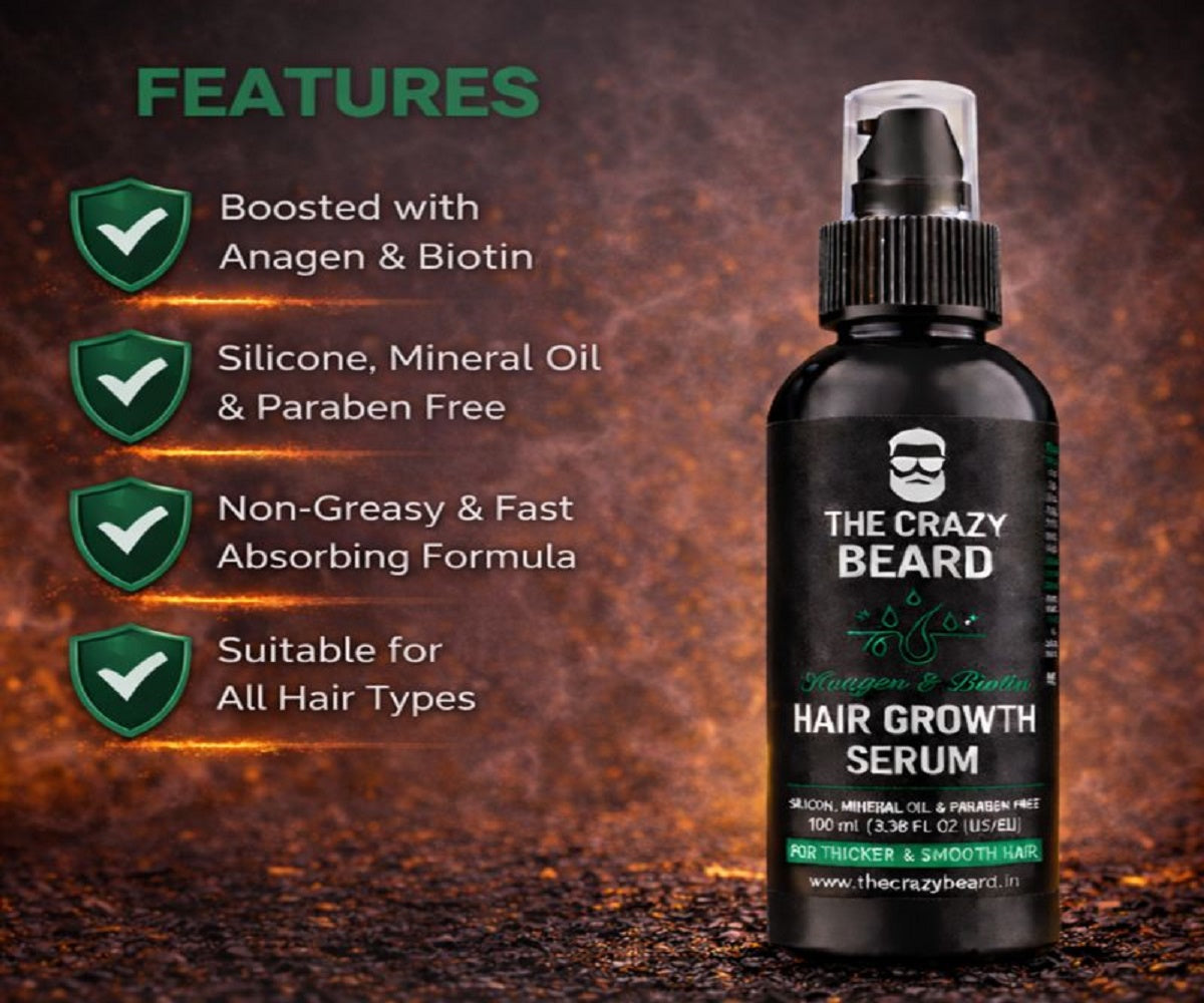 The Crazy Beard Hair Growth Serum for Men – Reduces Hair Fall & Boosts Regrowth | (Buy 1 Get 1 Free)