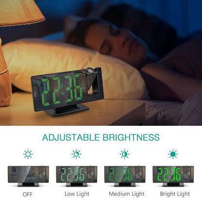 ZUDEX Projection Alarm Clock, LED Electronic Alarm Clock, 7.8" Mirror Desk Alarm Clock with Temperature, Adjustable Brightness, Snooze Mode for Bedroom, Office
