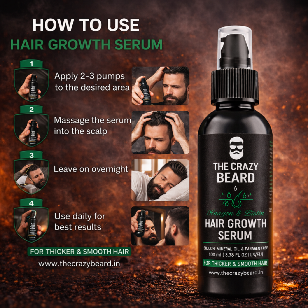 The Crazy Beard Hair Growth Serum for Men – Reduces Hair Fall & Boosts Regrowth | (Buy 1 Get 1 Free)