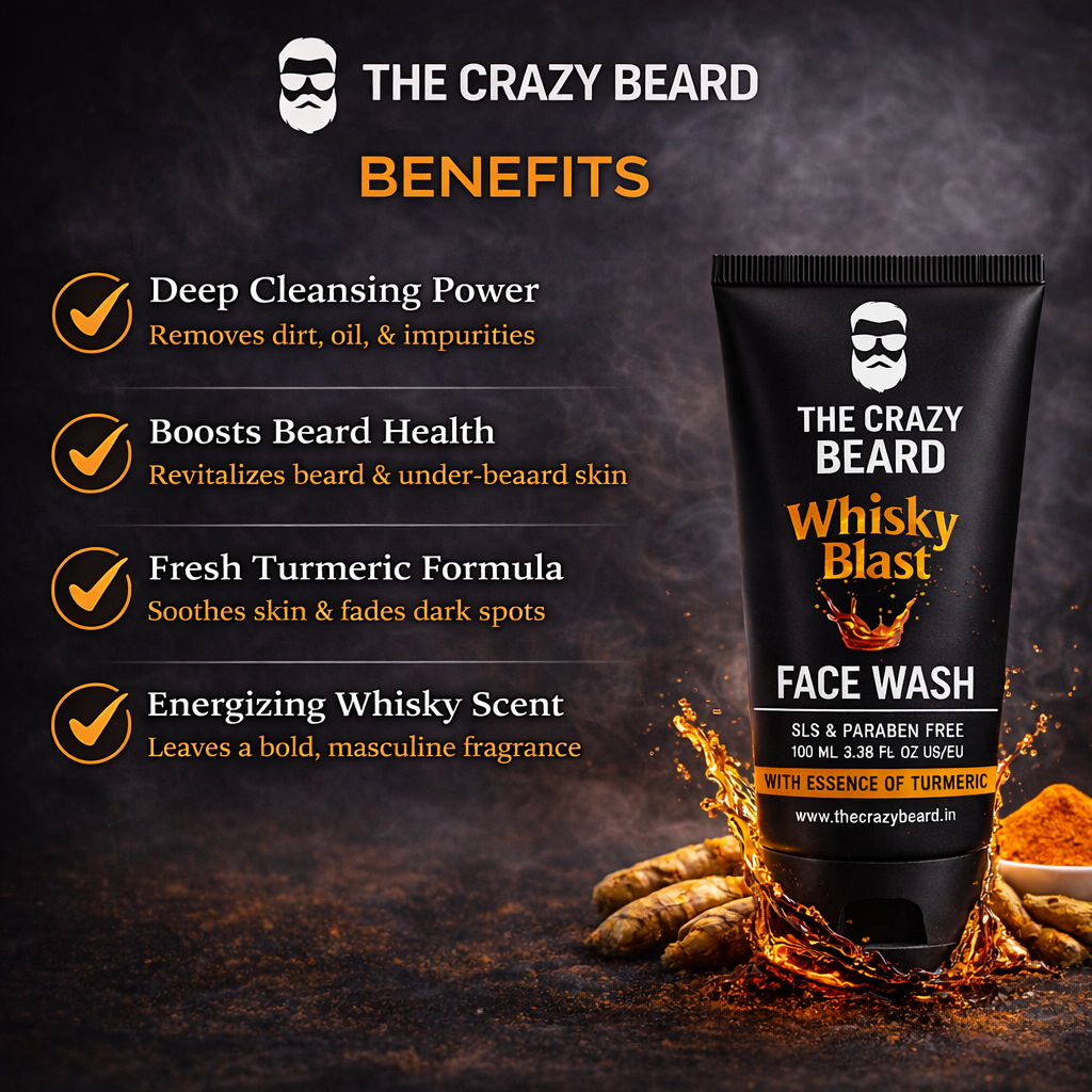The Crazy Beard Whisky Blast Face Wash for Men – Deep Cleansing & Oil Control | (Buy 1 Get 1 Free)