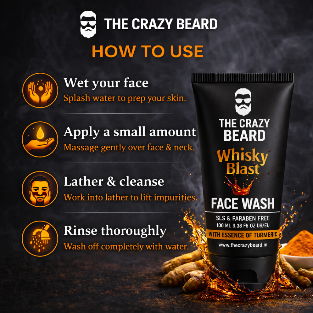 The Crazy Beard Whisky Blast Face Wash for Men – Deep Cleansing & Oil Control | (Buy 1 Get 1 Free)